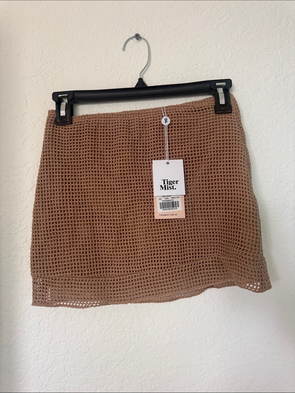 Tiger Mist Crochet Mini Skirt in Tan